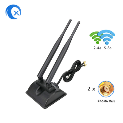 6dBi WIFI κεραία με RP-SMA αρσενικό σύνδεσμο 2.4GHz 5GHz διπλή ζώνη μαγνητική βάση για PCI-E WiFi ασύρματους δρομολογητές