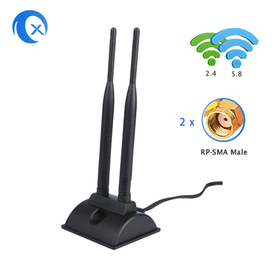 6dBi WIFI κεραία με RP-SMA αρσενικό σύνδεσμο 2.4GHz 5GHz διπλή ζώνη μαγνητική βάση για PCI-E WiFi ασύρματους δρομολογητές