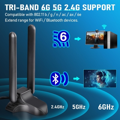 WiFi 6E Αντένα Tri-Band 2.4GHz 5GHz 6GHz Μαγνητική Βάση WiFi Αντένες RP-SMA Συνδέτης Για PC Desktop Ασύρματος Router